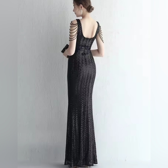 Glamorous Black Sequin Backless Dress - Picture 3 of 16